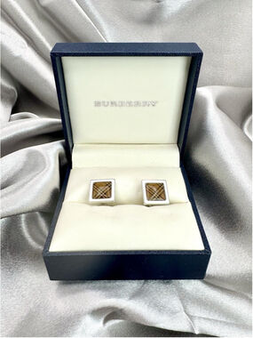 BURBERRY Nova Check Vintage Silver Cufflinks Square Pattern
